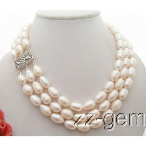 White Bababetty freshwater pearl necklace 3Strds wedding Gift for women sterling--jewelry natural big Pearl necklaces