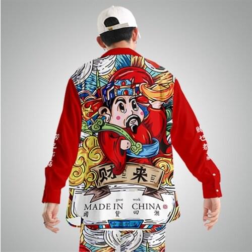 Summer Casual Men Women Couples Cartoon Printed Beach Shirt Harajuku Hip Hop Streetwear Loose Long Sleeve Blouses