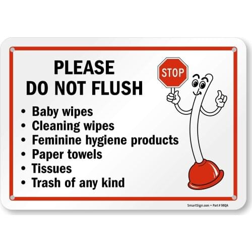 Please Do Not Flush Baby Wipes Sign | 7" x8" Plastic