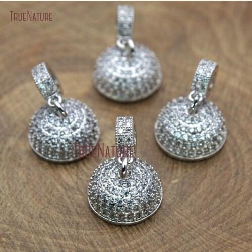 Clear Cz Micro Pave Silver Finish Bell Shaped Accessory Cap High Quality Handmade Copper Accessory Cap In 10*12 mm FC9886