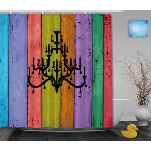 Rainbow Striped Shower Curtain Italian Chandelier Bathroom Shower Curtains Waterproof Polyester Fabric Bathroom Curtain Hooks