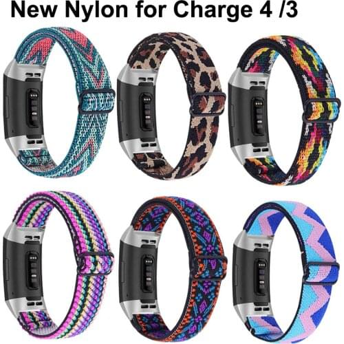 Adjustable Elastic Nylon Bands for Fitbit Charge 4 3 3SE Breathable Loop Fabric Pattern Replacement Strap Wristbands