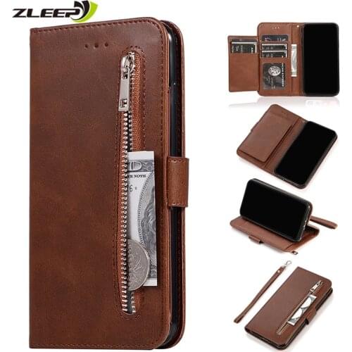 Luxury Leather Zipper Flip Wallet Case For iPhone 12 Mini 11 Pro X XS MAX XR 6 6s 7 8 Plus SE 2020 Card Holder Stand Phone Cover
