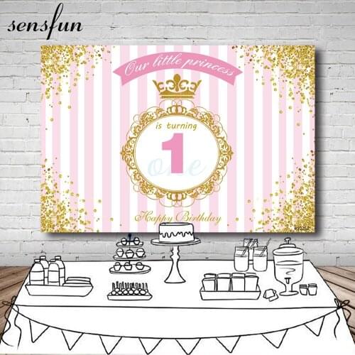 Sensfun Pink Princess Birthday Party Backdrops For Girls Gold Glitter Dots Crown Frame Photography Backgrounds For Photo Studio