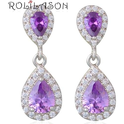 Silver color filled Water Drop Design Permanent naivety Purple Zircon wisdom Zirconia Fashion Jewelry Stud Earrings JE1072