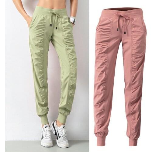 Women Running Fabric Drawstring Sports Pants Quick Dry Gym Fitness Sweatpants Two Pockets Yoga Gym Trainning Sport Trousers