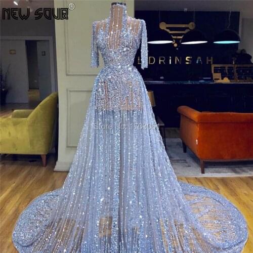 Generous Blue Evening Dresses 2020 Robe De Soiree Turkish Kaftans Long Crystal Prom Dress Aibye Formal Arabic Dubai Party Gown