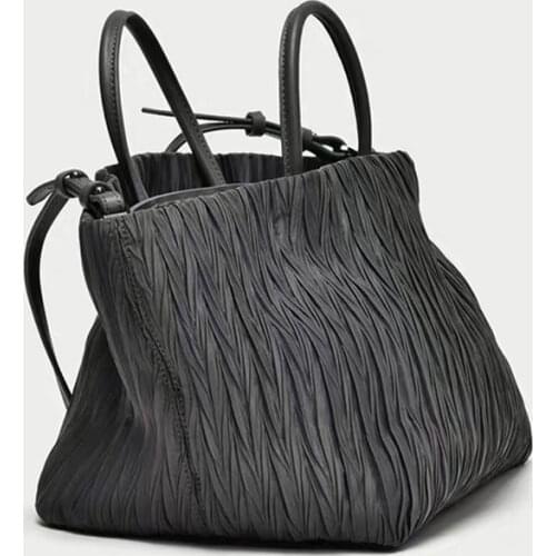 Folding Fallen design genuine leather women bag Nylon Cloth Shoulder bag Large Capacity Dumpling handbag GN-HB-nlzpjl