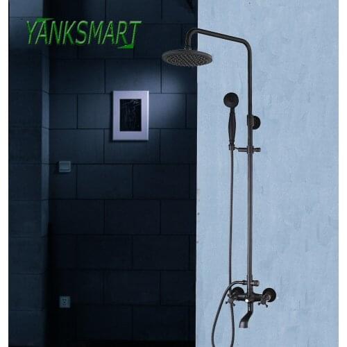 YANKSMART Black ORB Wall Mounted Shower Faucets Bathroom Round Head 3 Functions Dual Handles Shower Faucet Sets Mixer Tap