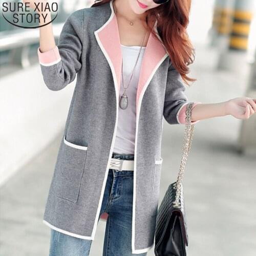 Plus Size Jacket Ladies Tops Spring Autumn Korean Fashion Knitted Women Cardigan Medium Length Female Long Sleeve Sweater 16805