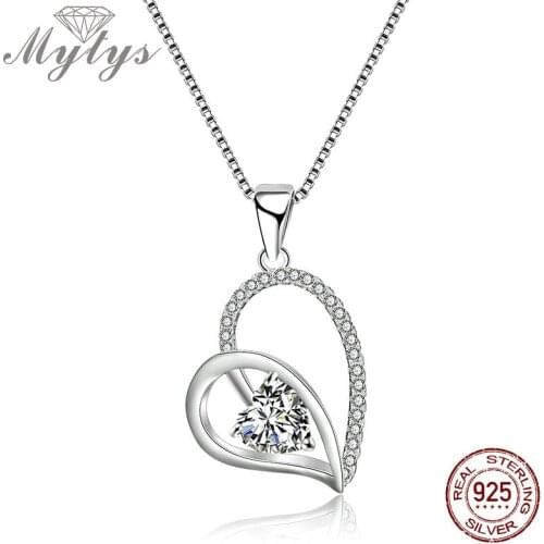 Mytys 925 Sterling Silver Clear Crystal Heart Pendant Necklace for Women Valentines Day Gift Engagement Wedding Gift S925 CN496