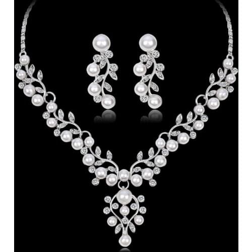 3pcs/set Women Wedding Imitation Crystal Bridal Necklace Jewelery Costume African Beads Jewelry Set Pearl Jewelry Sets