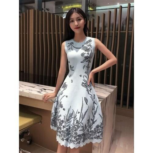 High Quality Vestidos Tank Sleeveless Jacquard A Line Women Bandage Dress Nightclub Dress Celebrity Evening Party Dress
