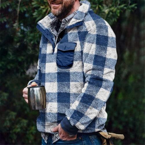 Winter Sherpa Fleece Sweater Plus Size 3XL Fluffy Pullover Popular Plaid Warm Streetwear Teddy Sweaters men sweater men