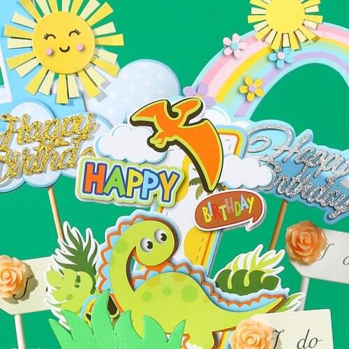1PC Colorful 1 Happy Birthday Balloon Rainbow Sun Dinosaur Cake Topper Kids Party Decoration Decoration for Baking Cute Gifts