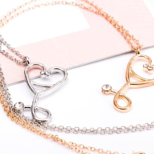 1 Pcs Creative Design Medical Doctor Nurse ER Stethoscope Heart Charm Pendant Necklace Women Fashion Jewelry Gold