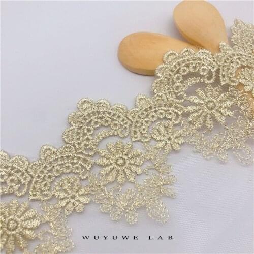 1yard 15.4cm Wide Light Gold Embroidered Mesh Lace Trim Fabric DIY Fabric Wedding Garment Sewing Craft Accessories Dentelle