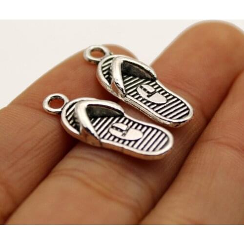 25pc Wholesale Price Flip Flops Slipper Charms 8*21mm Antique Silver Plated Pendant For Handmade Jewelry Accessories