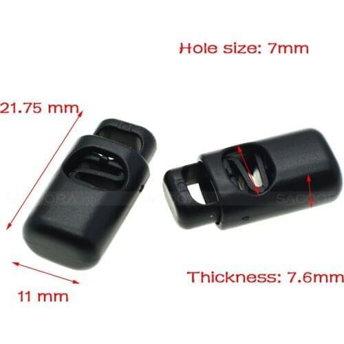 25pcs/pack Plastic Single Hole Spring Stopper Toggle Cord Locks End Black