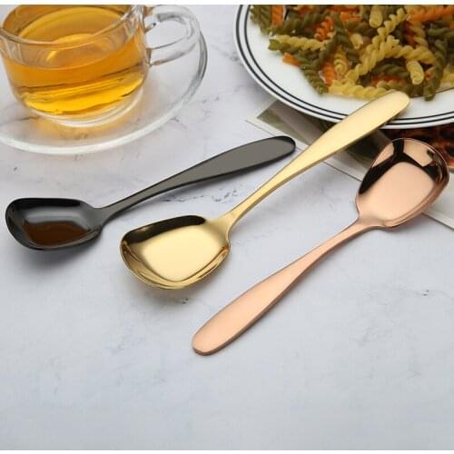 3pcs/set Stainless Steel Spoon Creative Plating Tableware Square Spoon Ice Cream Spoons S M L