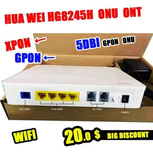 5PCS NEW Hua Wei HG8245HM GPON ONT ONU XPON Modem , 4G+USB++2VOICE WIFI , With 2 antennas Terminal wireless interface English Fi