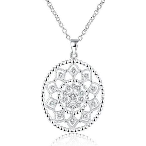 Free Shipping Hot Items New Style 925 Sterling Silver colorOrnaments Round Hollow Lady Retro Pendant Necklace