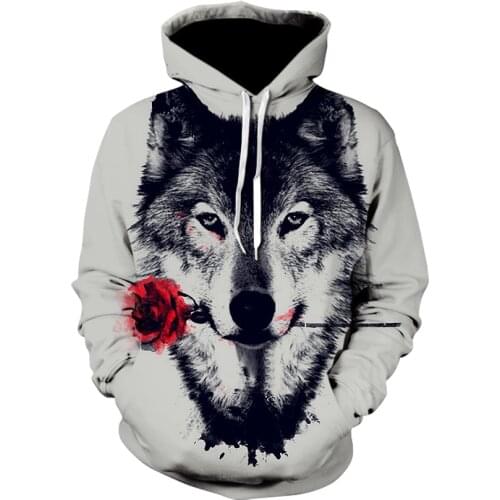 Brand Fashion Wolf Rose 3D Hoodies Men Women Animal Hoodie Tracksuit Sweatshirt Casual Male Autumn Winter Streetwear Drop Ship