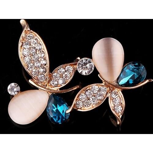 Opal Brooch Womens Brooch and Pin Clothing Accessories Female Butterfly Brooches with Rhinestone Fashion Jewelry New Pins 2019
