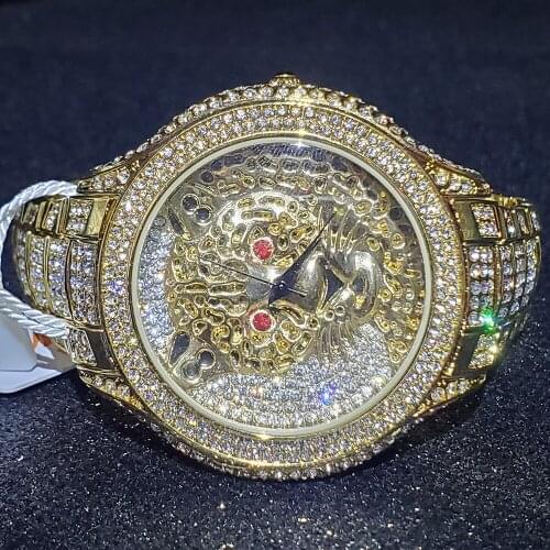 Hip Hop MISSFOX New Tiger Mens Watches Fashion Luxury Brand Personalized Male Iced Out Watch 18K Gold For Men Classic Jewelry