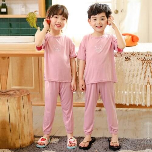 Childrens Summer Clothing from 2 to 12 Years Kids Baby Girls Casual 2-Piece Homeclothes Set Boys Cotton Pyjamas Cropped Trouse