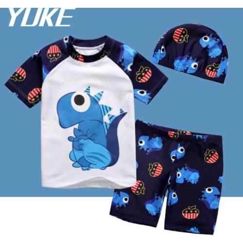 YUKE Children Swimwear Swimming Cap Swimming Pants Suit Cartoon Dinosaur Waterproof Quick-drying Split Swimsuit Kids Swim Suit