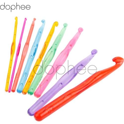 Dophee 9pcs/set Multi-Color Plastic Knitting Needles Crochet Hooks Thick Head Knitting Tools For DIY Knitting Crafts Supplies