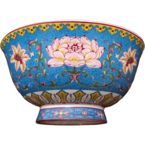 Jingdezhen porcelain enamel flower pattern high foot bowl collection ornaments