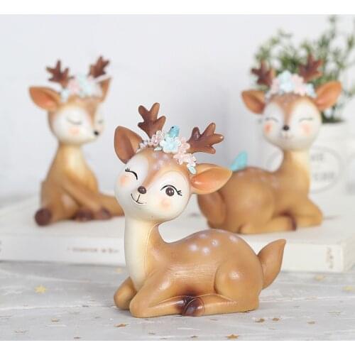 New Lovely Sika deer Resin Crafts Sculpture Creative Gifts Modern Simple Home Decorations Car Statues Brown Desktop Ornament
