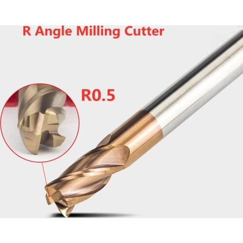 Milling Cutter 60 Degree 4 Flute R Angle R0.5 Tungsten Steel Alloy Tungsten Steel CNC Straight Shank End Mill