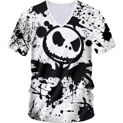 IFPD EU/US Size Black White Skull Print Mens Clothes Summer V-neck T-shirt 3D Printed Plus Size Casual Breathable Funny Shirts
