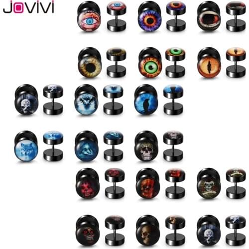 Jovivi Stainless Steel Skull Head Fake Ear Expander Plugs Gauges Illusion Screw Stud Barbell Earrings Fake Ear Tunnels Piercing
