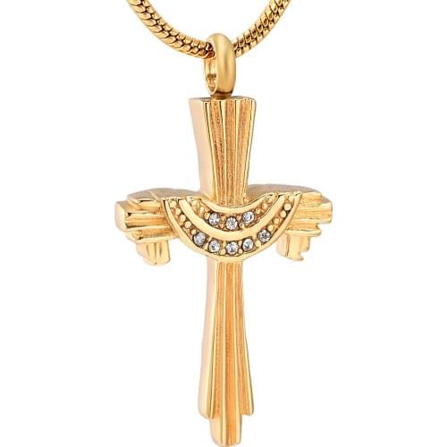 K12232 Stainless Steel Cross Crystal Cremation Religious Jewelry for Ashes Pendant for Women/Men Memorial Keepsake Jewelry