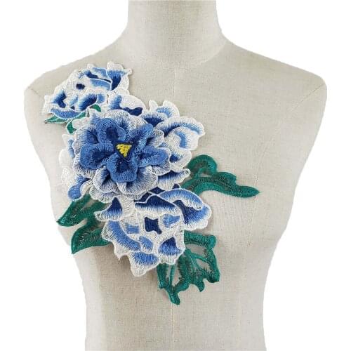 Lace embroidery chest applique sewing 3D rose flower colorful style fabric DIY craft supplies accessories 1 piece for sale
