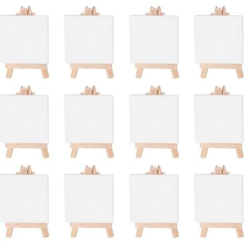Artists 3 inch x3 inch Mini Canvas & 5 inch Mini Easel Set Painting Craft Drawing - Set Contains: 12 Mini Canvases & 12 Mini Eas