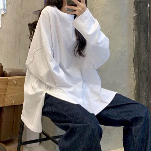 Oversized T-shirt Men 2021 Autumn New White Long-sleeved T-shirt Female Students Korean Top Woman Tshirts Bad Girl Punk Clothes