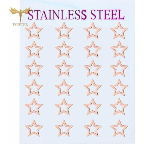 Cute Rose Gold Color Hollow Star Earrings Wholesale 12 Pairs Earrings Set High Quality Stainless Steel Ear Jewelry