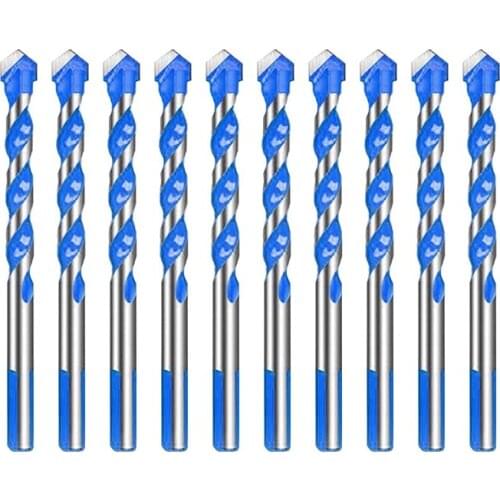 10 Pcs 6mm Triple-cornered Drill Bit Set Multifunctional Drill Bits Punching Drill Bits Set for Tile Concrete Glass Wood