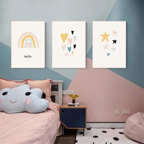 Cartoon Star Heart Wall Art Canvas Print Nursery Wall Painting Rainbow Art Poster Children Prints Nordic Picture Kids Room Decor