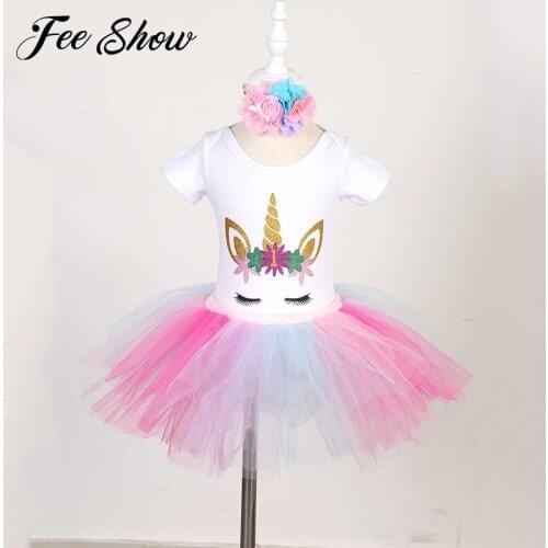 Newborn Baby Girl My First Birthday 1st Outfits Summer Girls Short Sleeve Romper Rainbow Tutu Dress Clothing Sets Infant Clothes