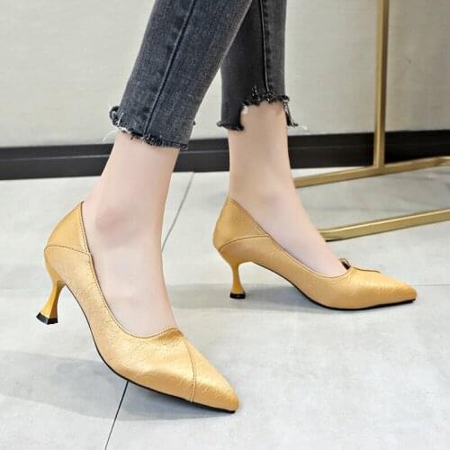 Office Lady Shoes Faux Leather High Heels Woman Shoes Pointed Toe Dress Shoes Basic Pumps Women Boat zapatos mujer W32-31