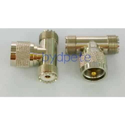 Wholesale T type one UHF male pug PL-259 PL259 to two UHF female jack SO-239 RF coaxial connector Adapter
