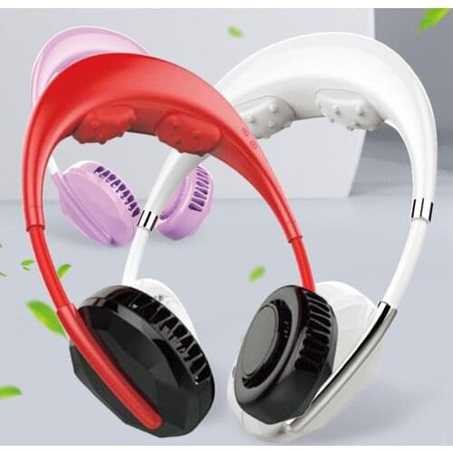 Rechargeable Portable Mini USB Massage Neck Fan Ultra Quiet Cooler Air Conditioner Leafless Hanging Neck Fan Lazy Neck Fan