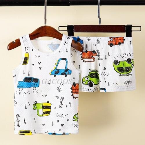 Teen Girls Pajamas Sets Childrens Summer Sleeveless Sleepwear Cotton Cars Pajamas Kids Clothes Baby Pajamas Pyjamas For Boys