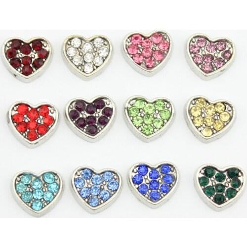 Heart Birthstone Charms with Crystal 12 Mix Colors Floating Charms Fit Living Glass Locket 12pcs/lot Dropshipping